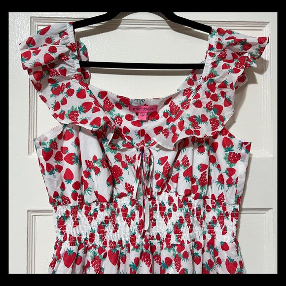 Betsey Johnson Strawberry Fields Cottagecore Smocked Maxi Dress Large NWT - Picture 2 of 3